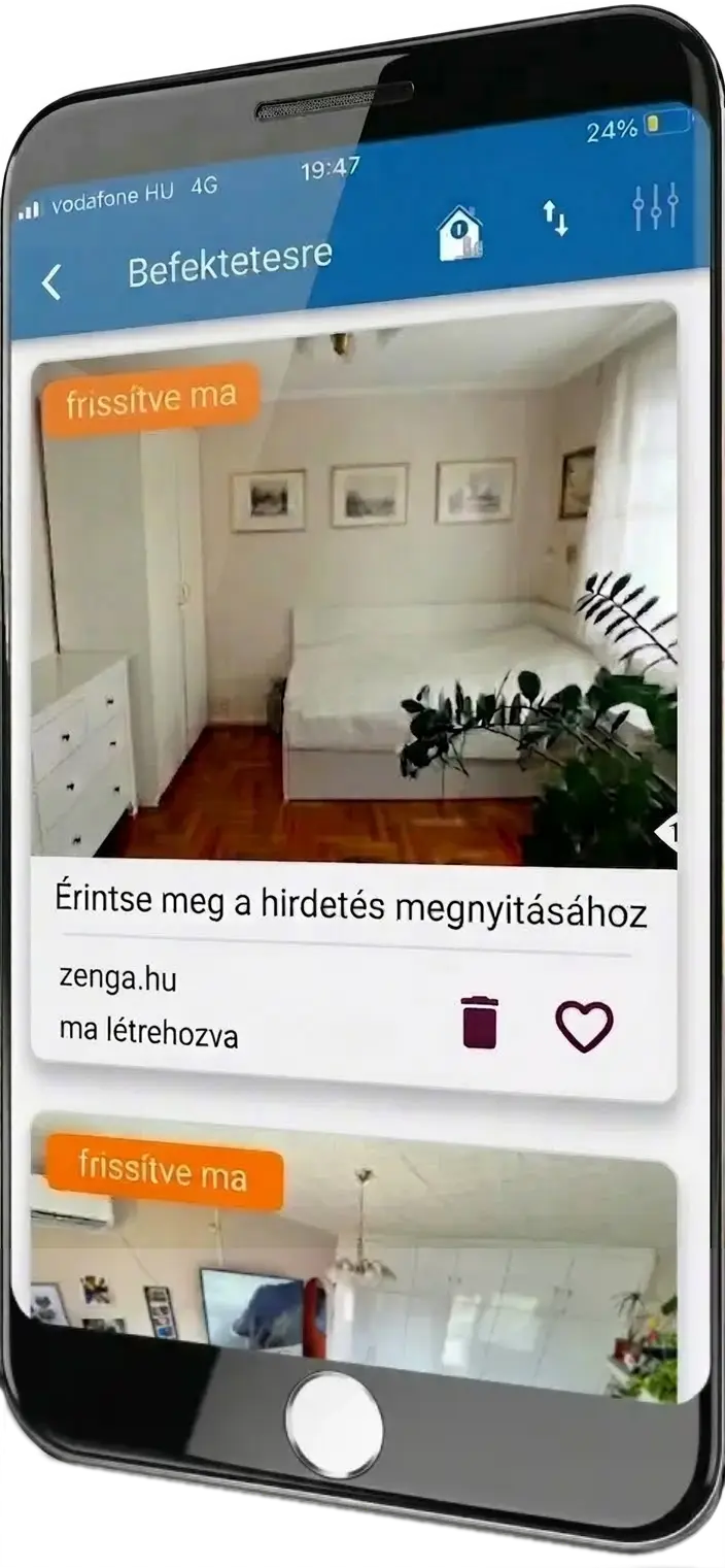 Ingatlanhirdetés Figyelő alkalmazás felülete - eladó lakás értesítők